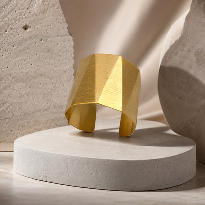 Brass Faceted Geometric Wide Open Cuff Bracelet
