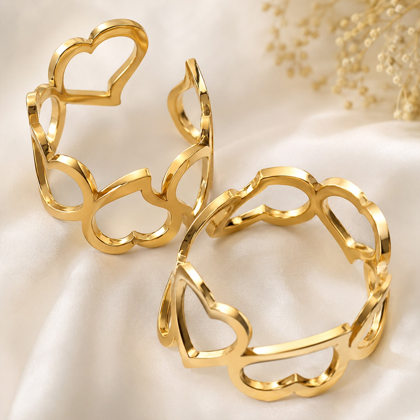 Interlinked Heart Cutwork Hinged Cuff Bracelet