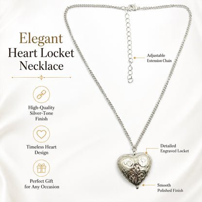 Silver plated heart pendant necklace with polished finish