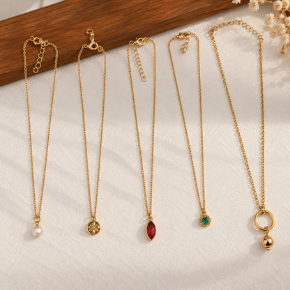 Masfaa Women's 5 Piece Assorted Pendant Necklace Set with Delicate Chains