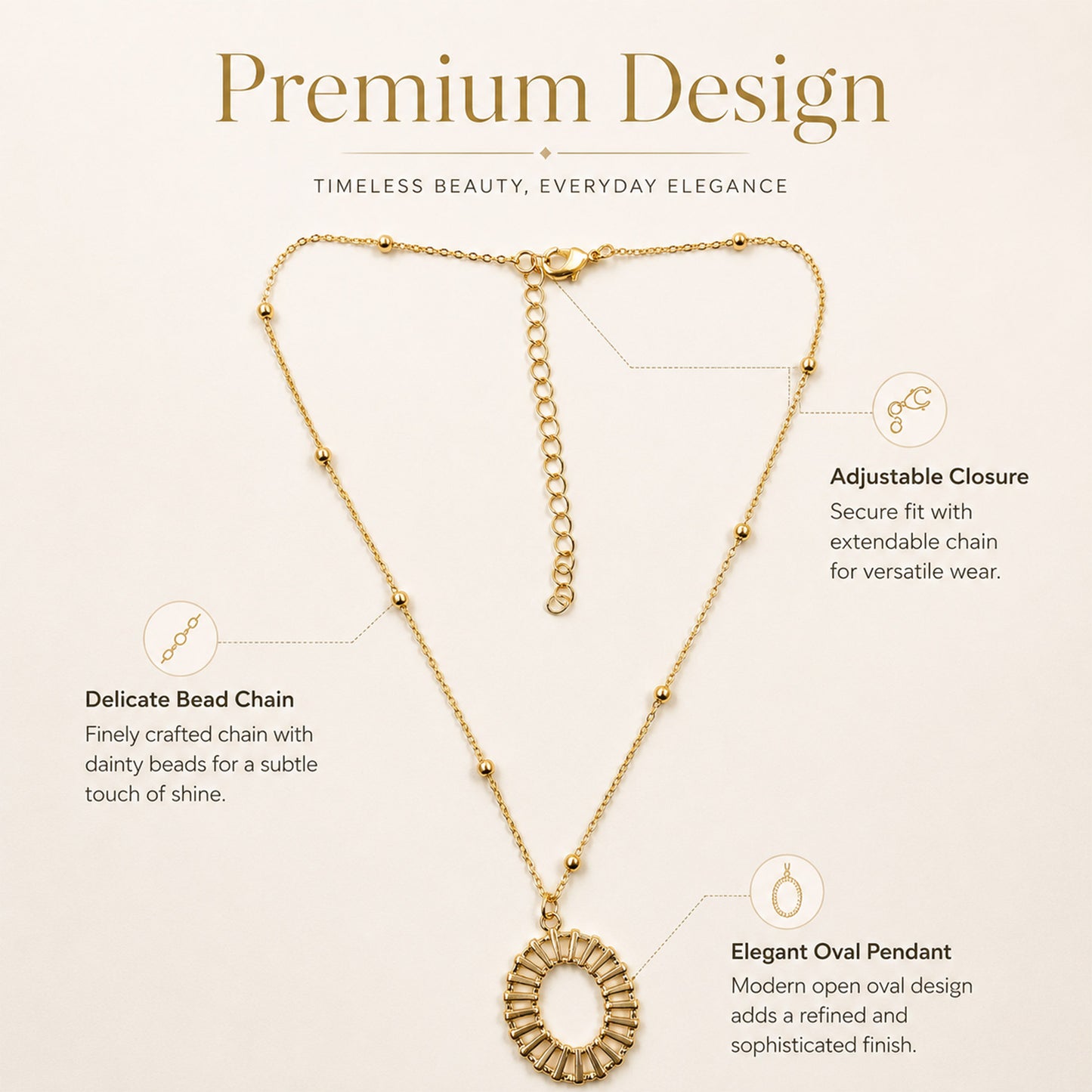Stylish oval pendant necklace for women daily wear and parties