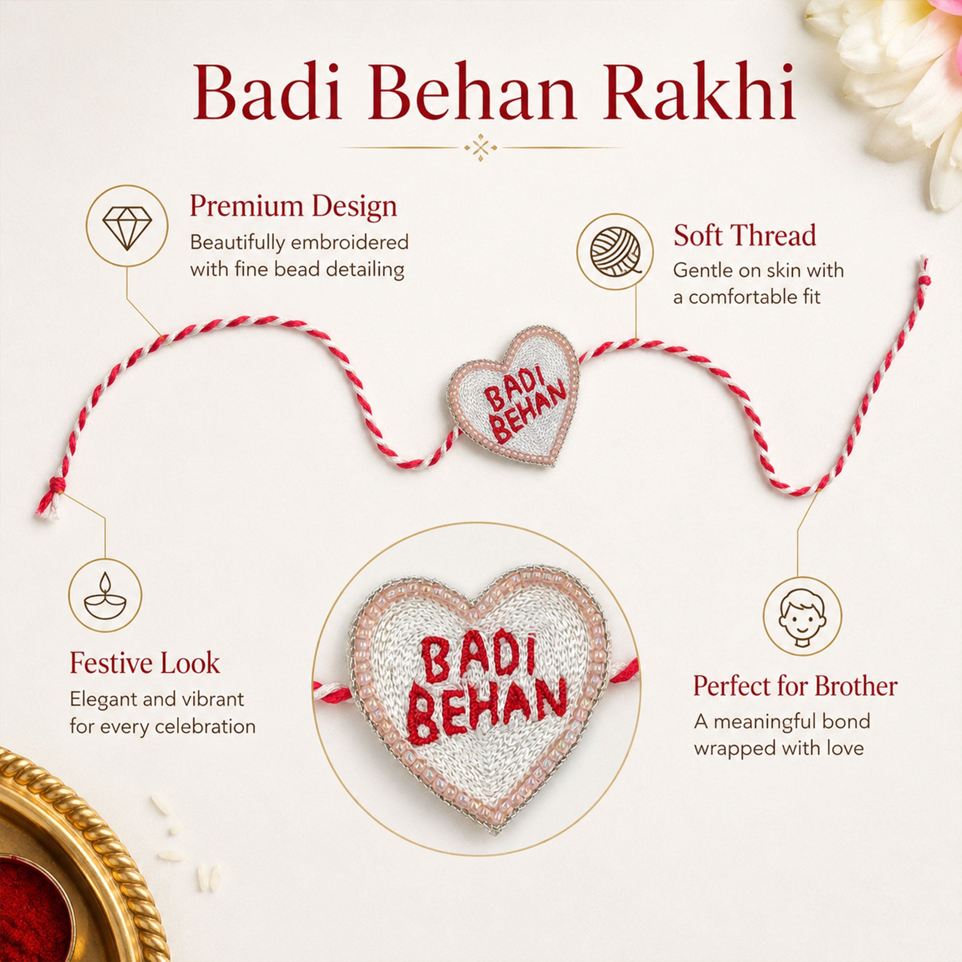Lightweight braided thread rakhi for sister festive gifting