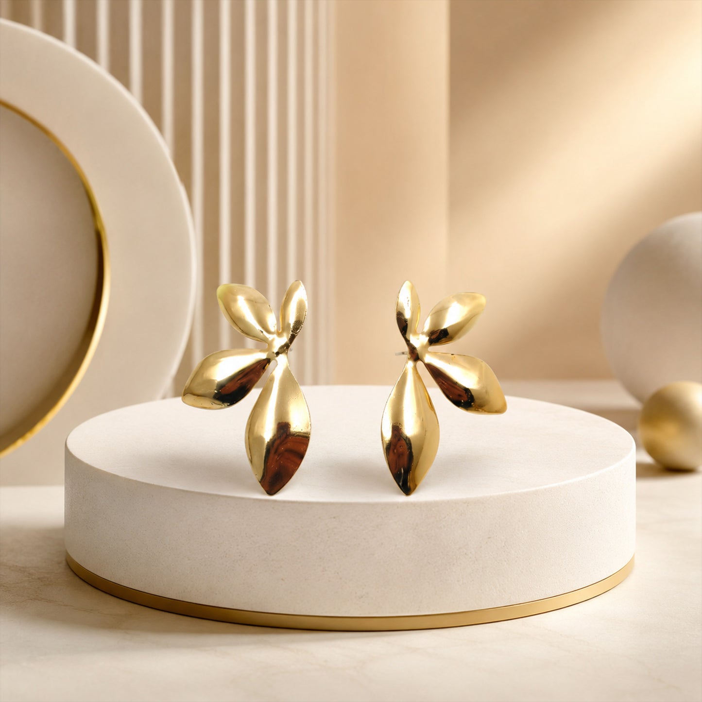 Gold-Tone Leaf Cluster Stud Earrings