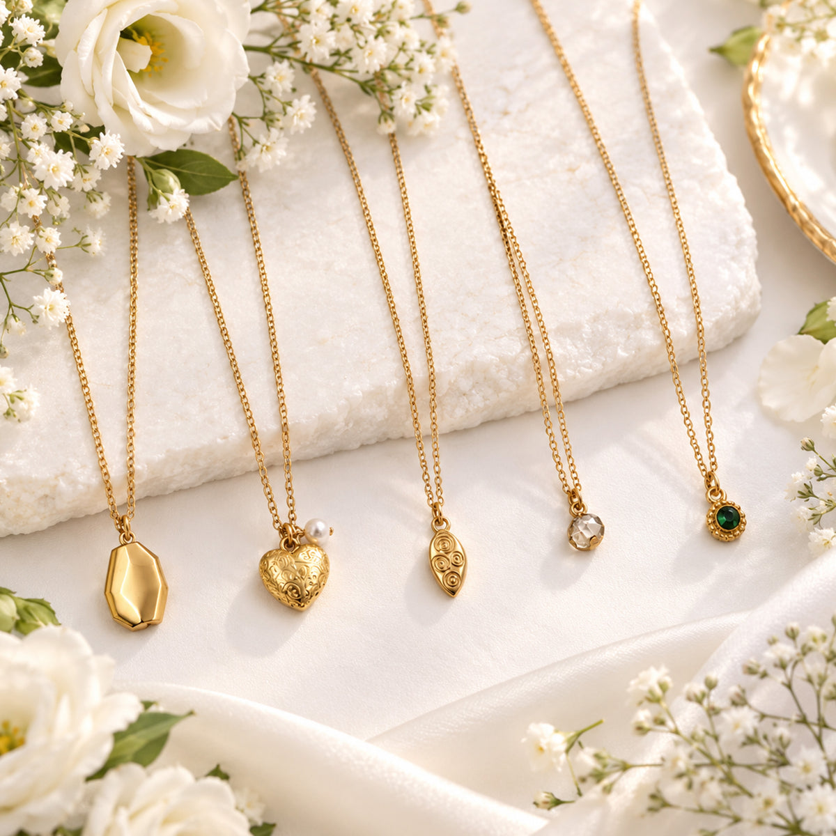 Masfaa Women's 5 Piece Assorted Pendant Necklace Set with Delicate Chains