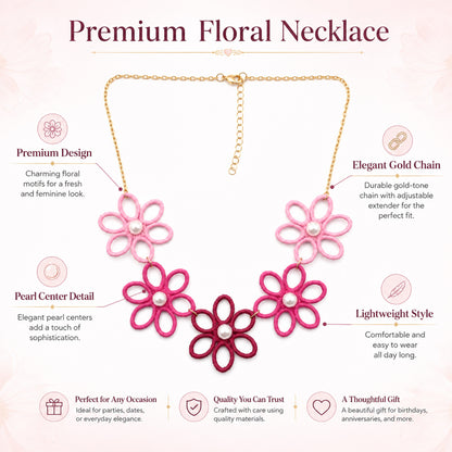Detailed view of gradient pink flower statement necklace