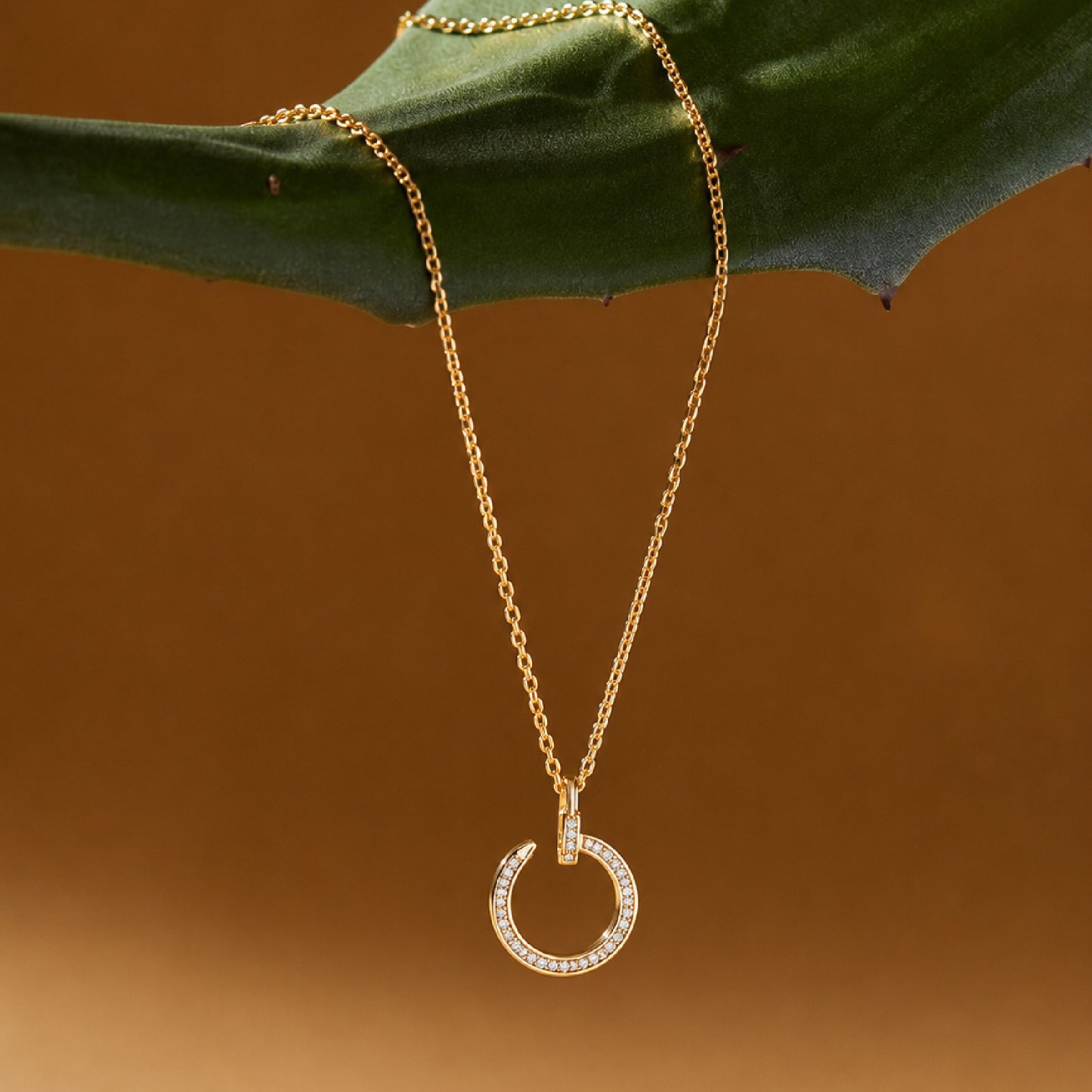 Gold Crystal Open Circle Pendant Necklace