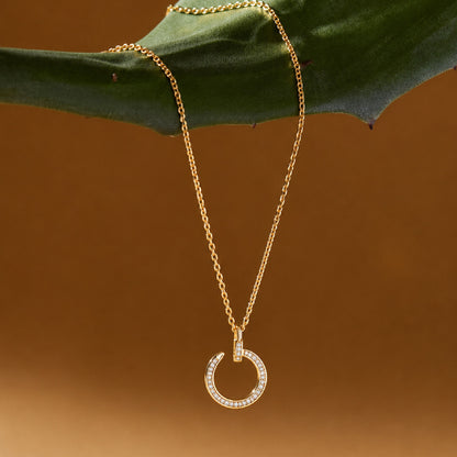Gold Crystal Open Circle Pendant Necklace