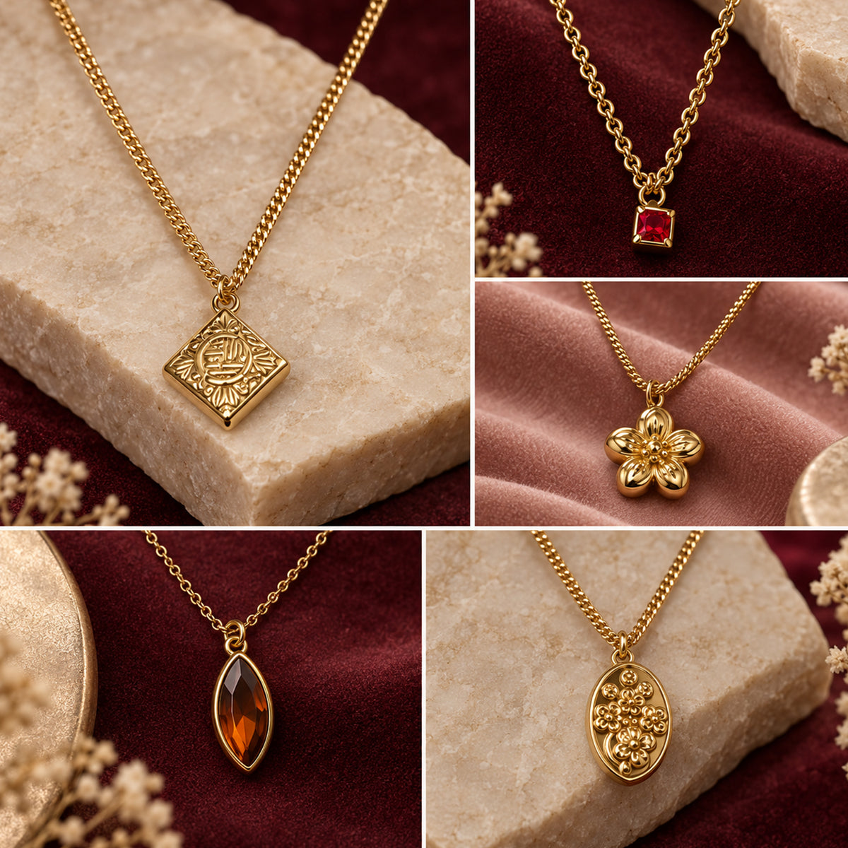 Masfaa Women's 5 Piece Assorted Pendant Necklace Set with Delicate Chains