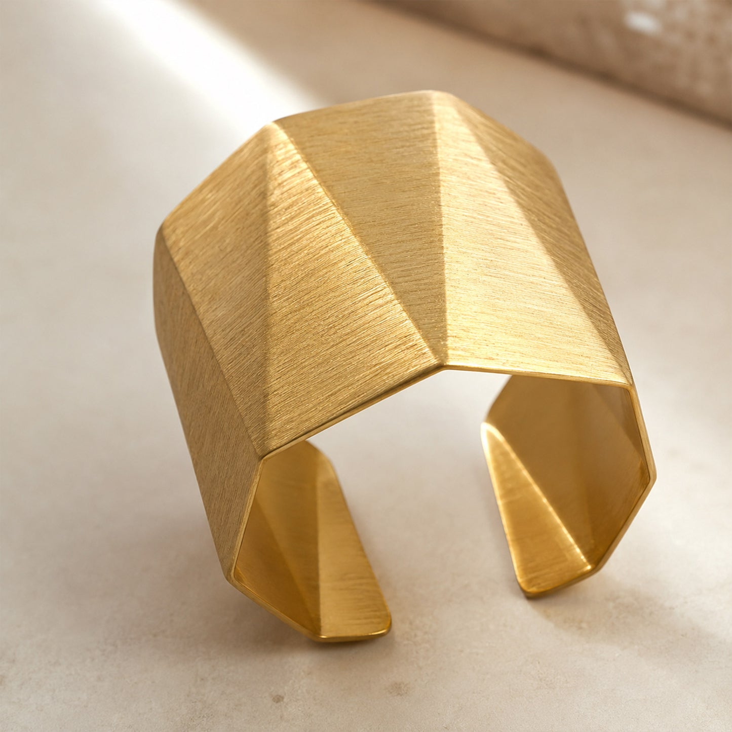 Brass Faceted Geometric Wide Open Cuff Bracelet