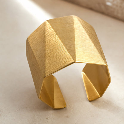 Brass Faceted Geometric Wide Open Cuff Bracelet
