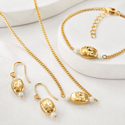 Elegant gold bead necklace bracelet and earrings for party and daily wear