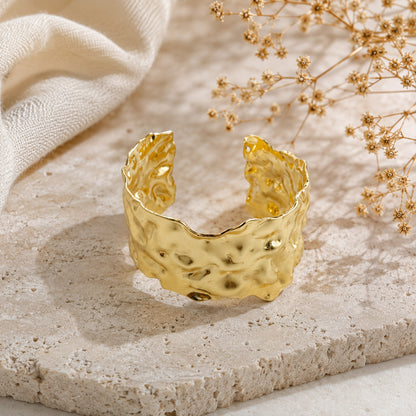 Gold Crushed Texture Open Cuff Bracelet
