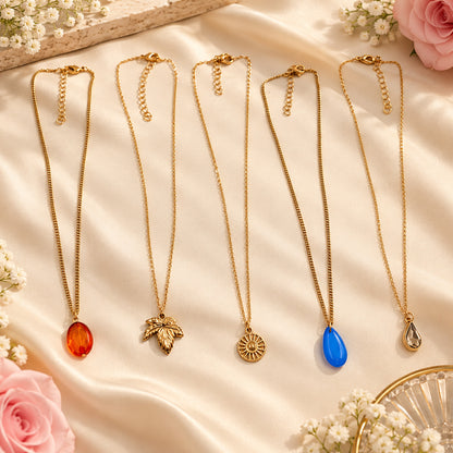Masfaa Women's 5 Piece Assorted Pendant Necklace Set with Delicate Chains