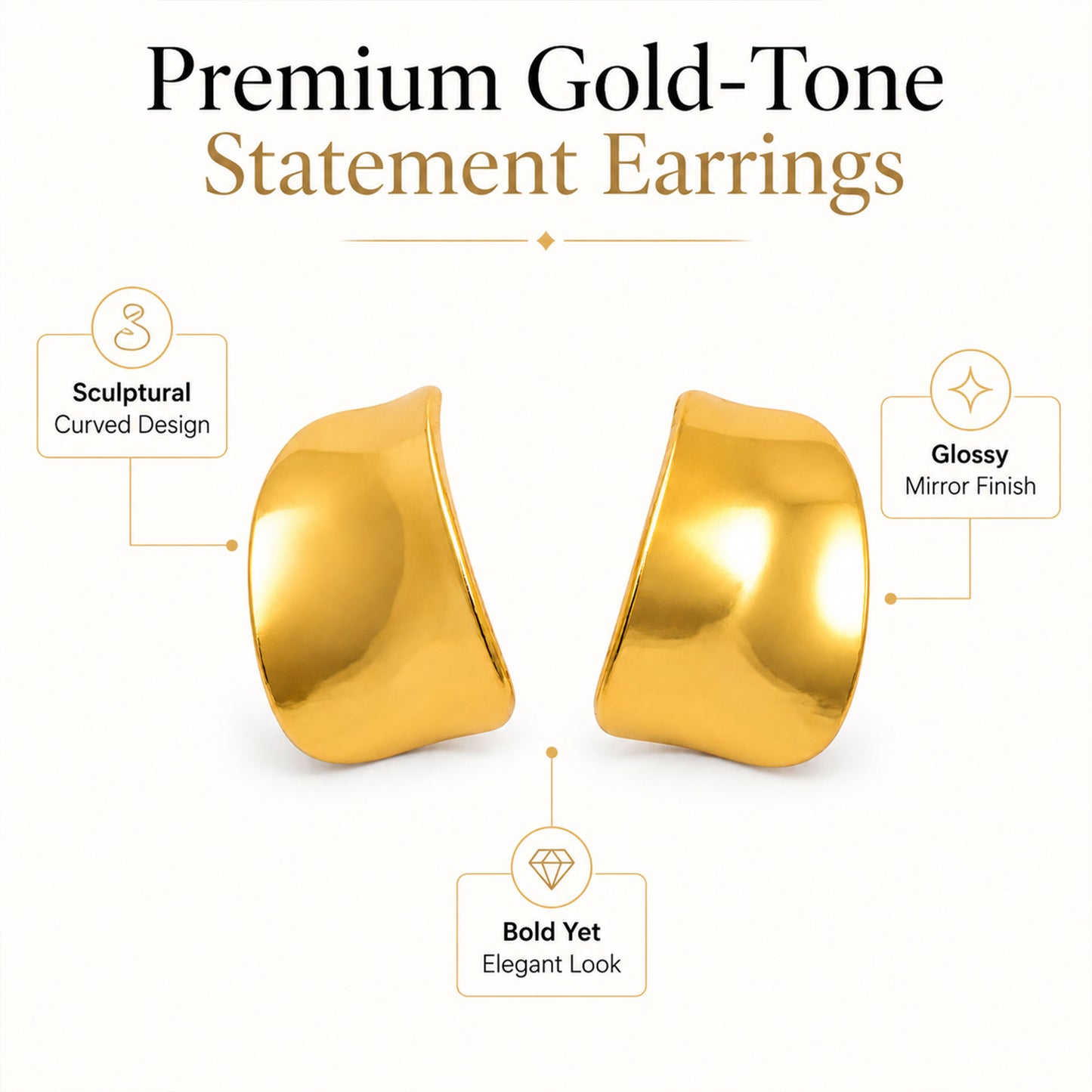 Gold Sculpted Curve Stud Earrings