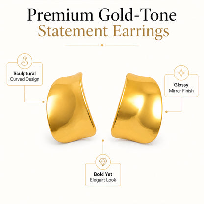 Gold Sculpted Curve Stud Earrings