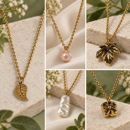Masfaa Women's 5 Piece Assorted Nature Pendant Necklace Set with Delicate Chains