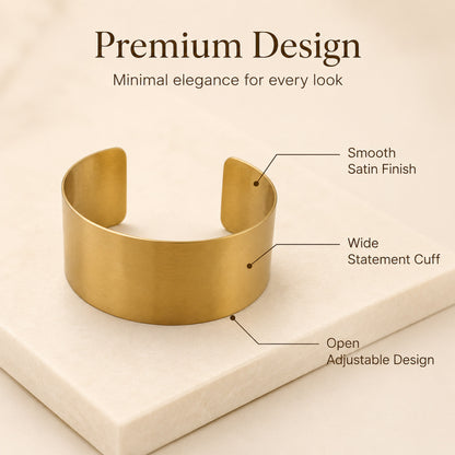 Gold Plain Wide Open Cuff Bracelet