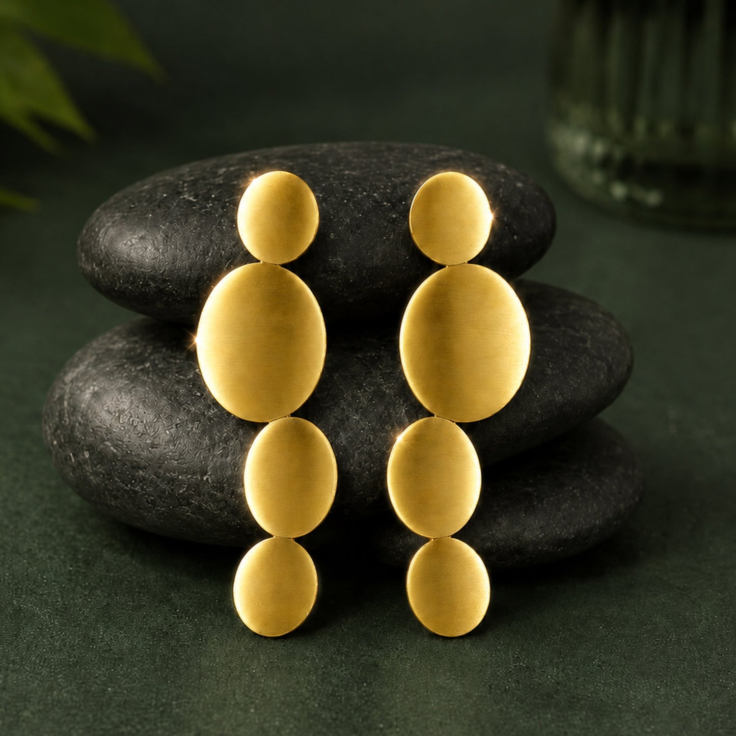 Brass Gold-Tone Graduated Disc Drop Earrings