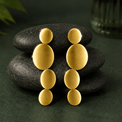 Brass Gold-Tone Graduated Disc Drop Earrings