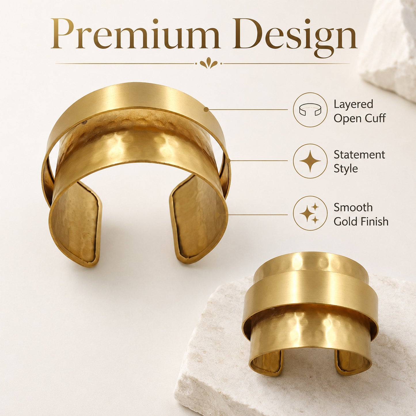 Brass Layered Double Band Wide Open Cuff Bracelet