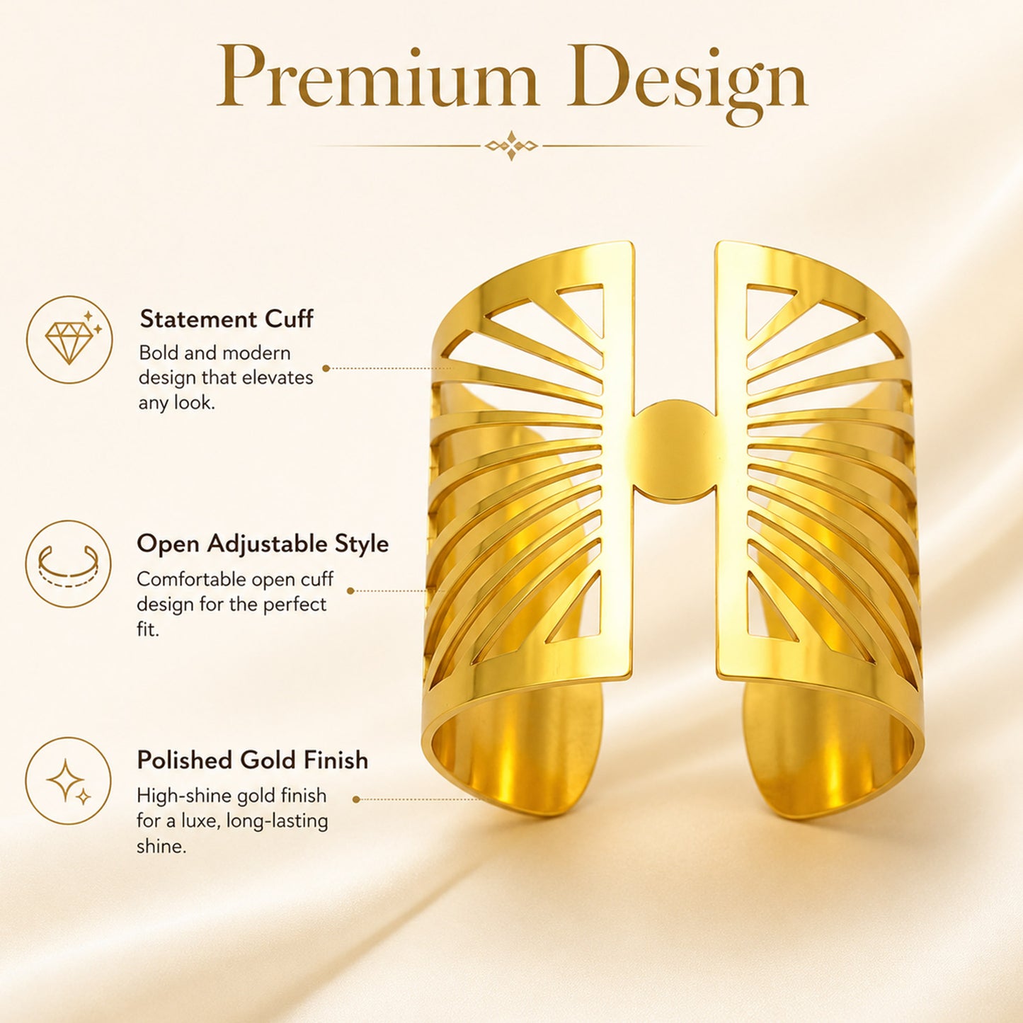 Gold Geometric Cutwork Open Cuff Bracelet