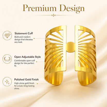 Gold Geometric Cutwork Open Cuff Bracelet