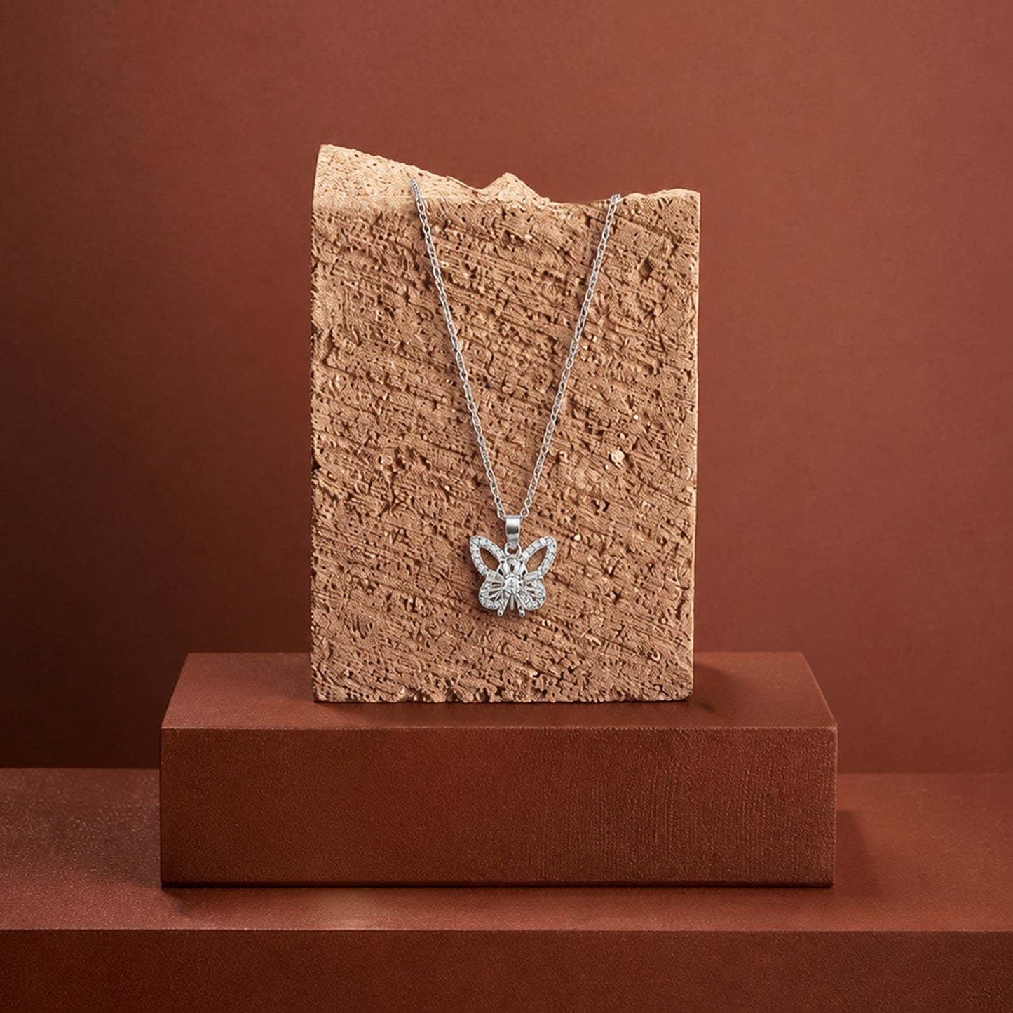 Silver Crystal Butterfly Pendant Necklace