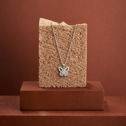 Silver Crystal Butterfly Pendant Necklace