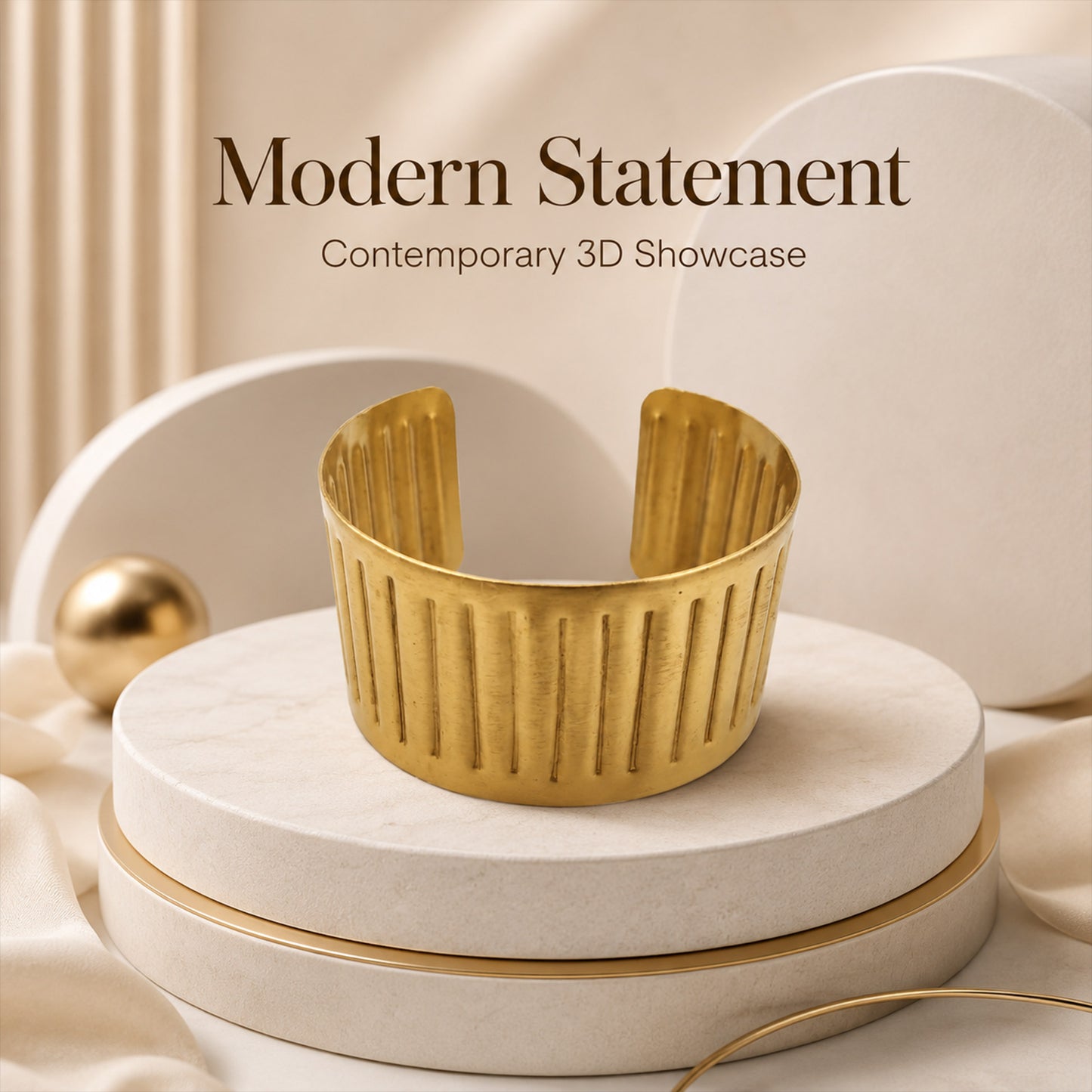 Brass Vertical Groove Wide Open Cuff Bracelet