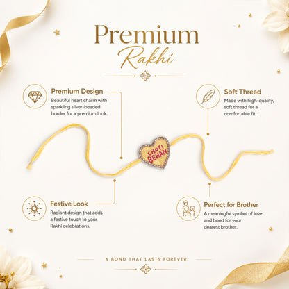 Close-up view of Choti Behan rakhi with decorative detailing