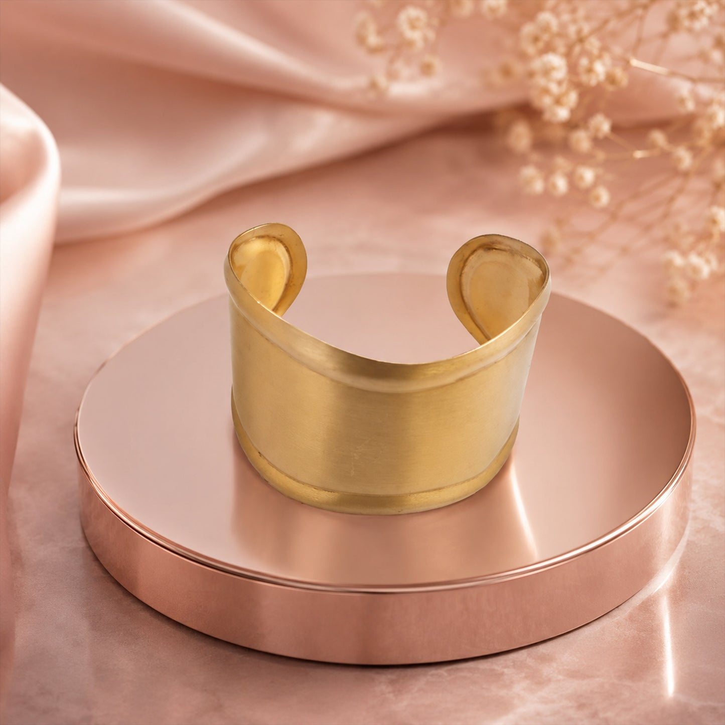 Brass Minimalist Wide Open Cuff Statement Bracelet
