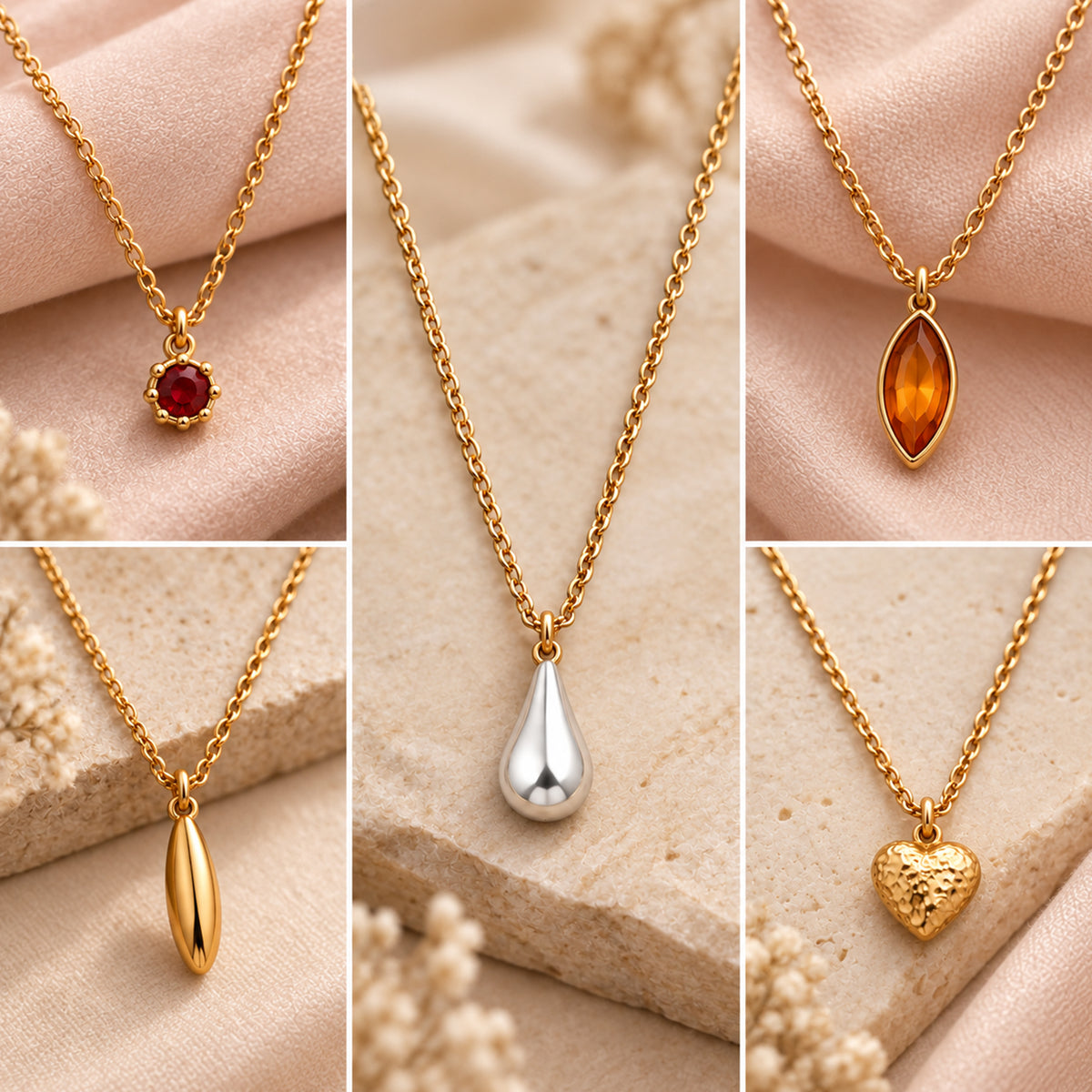Masfaa Women's 5 Piece Assorted Pendant Necklace Set with Delicate Chains