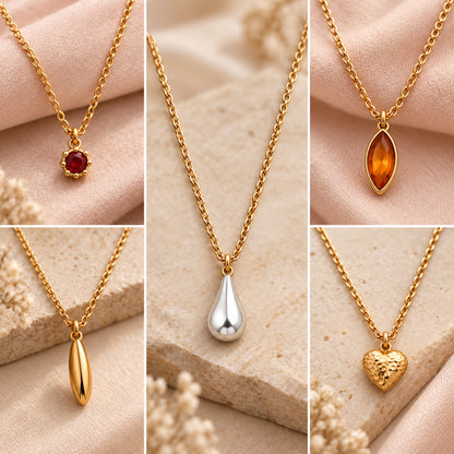 Masfaa Women's 5 Piece Assorted Pendant Necklace Set with Delicate Chains