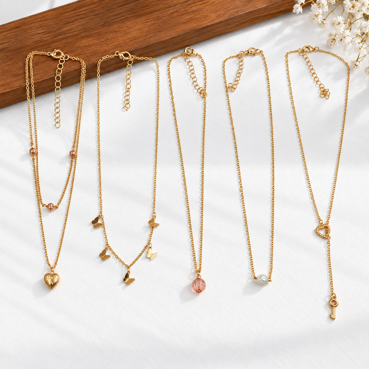 Masfaa Women's 5 Piece Assorted Pendant Necklace Set with Delicate Chains