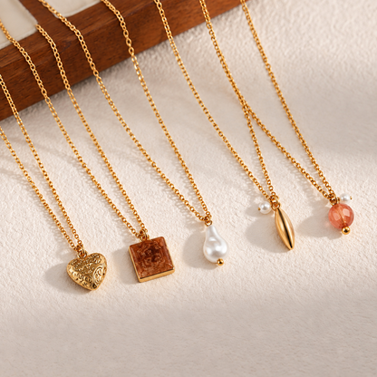 Masfaa Women's 5 Piece Assorted Pendant Necklace Set with Delicate Chains