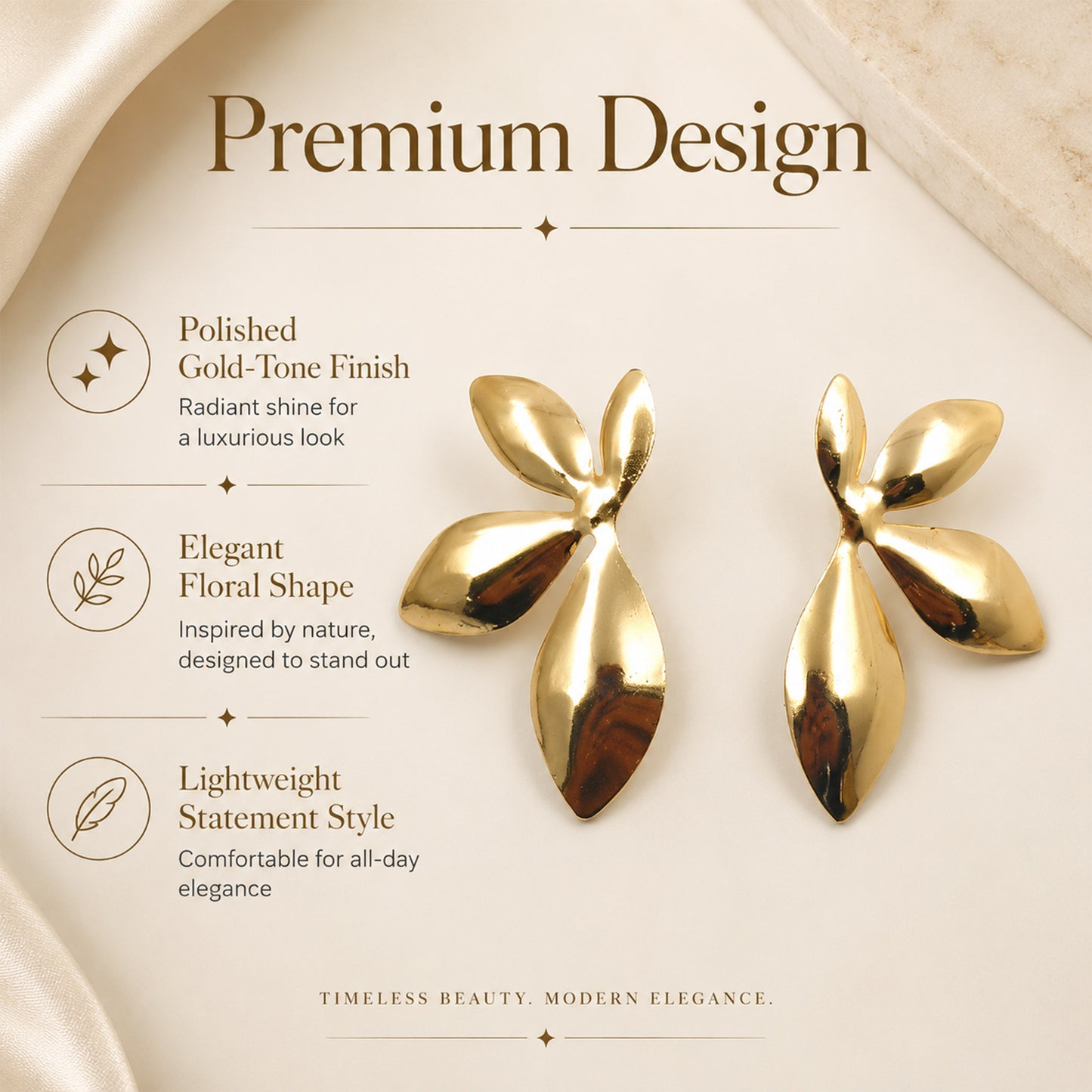 Gold-Tone Leaf Cluster Stud Earrings