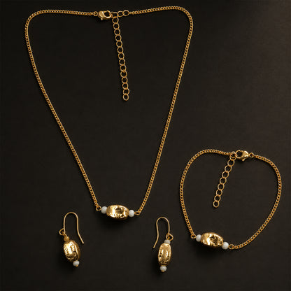 Lightweight matching gold jewellery set with hook drop earrings