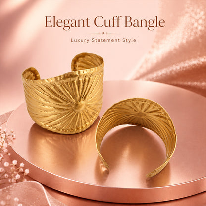 Brass Gold Sunburst Textured Open Cuff Bracelet