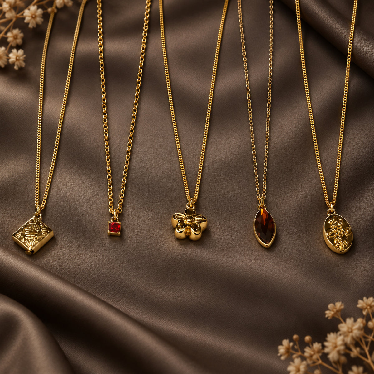 Masfaa Women's 5 Piece Assorted Pendant Necklace Set with Delicate Chains