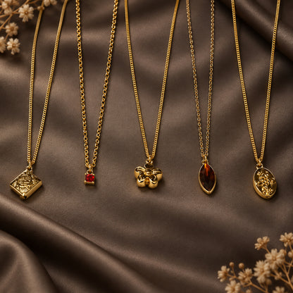 Masfaa Women's 5 Piece Assorted Pendant Necklace Set with Delicate Chains