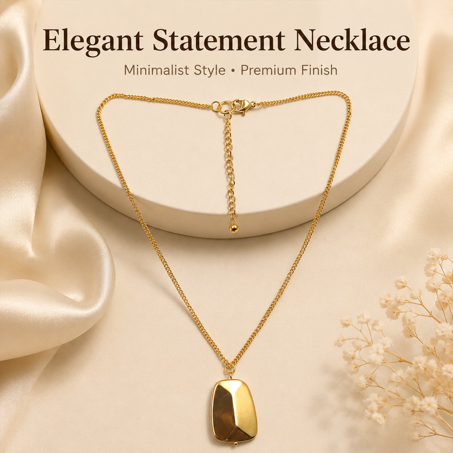 Gold plated necklace with modern geometric pendant design