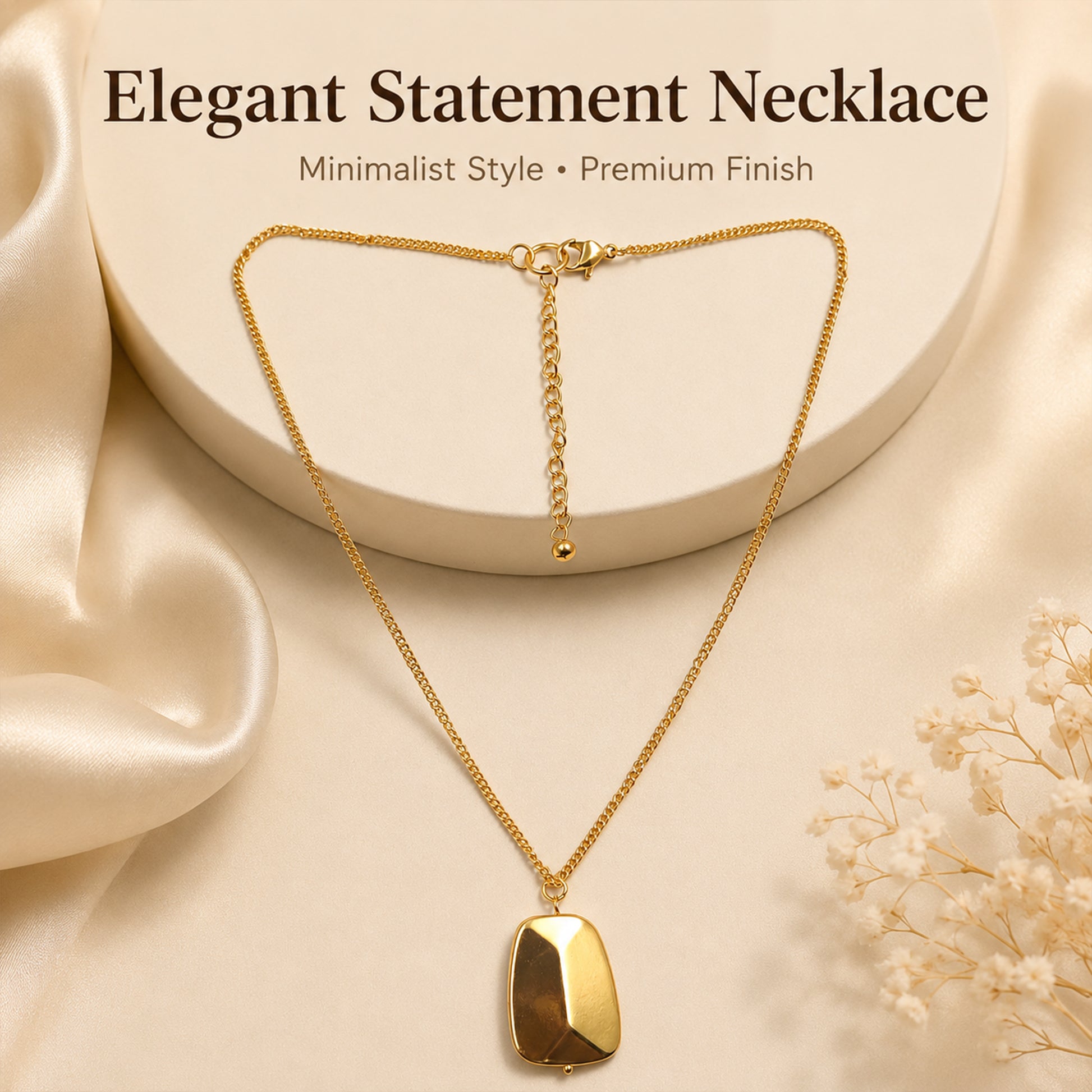 Gold plated necklace with modern geometric pendant design