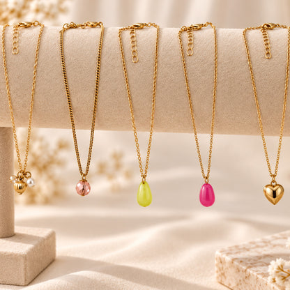 Masfaa Women's 5 Piece Assorted Pendant Necklace Set with Delicate Chains