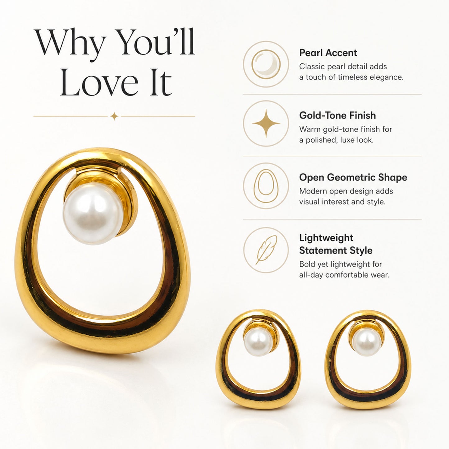 Gold pearl earrings styled as elegant fashion jewellery for women
