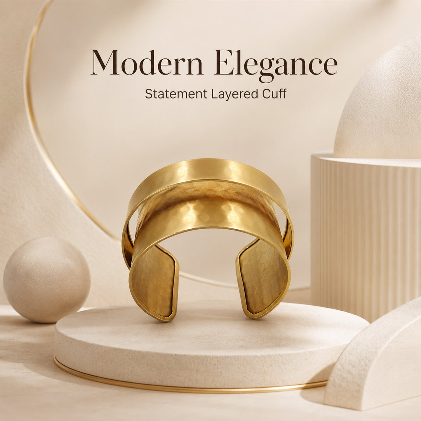 Brass Layered Double Band Wide Open Cuff Bracelet