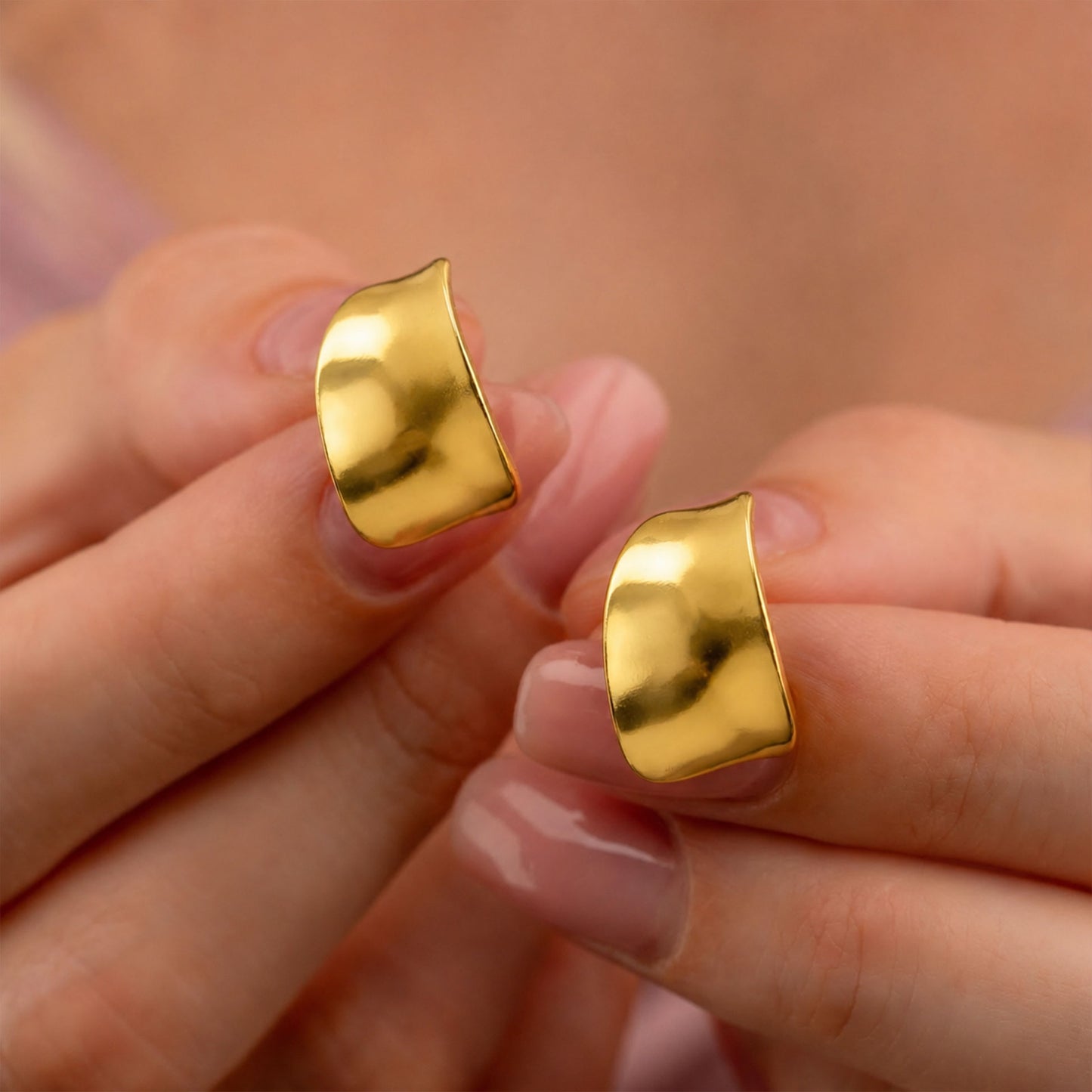 Gold Sculpted Curve Stud Earrings