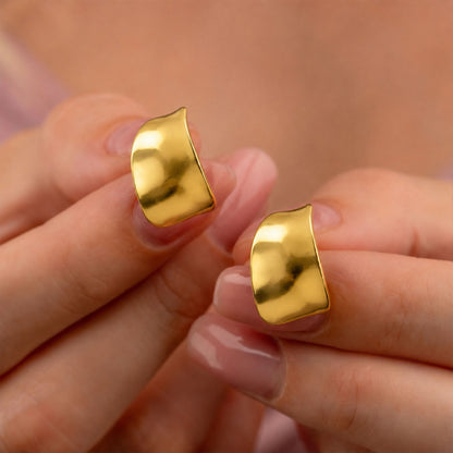 Gold Sculpted Curve Stud Earrings