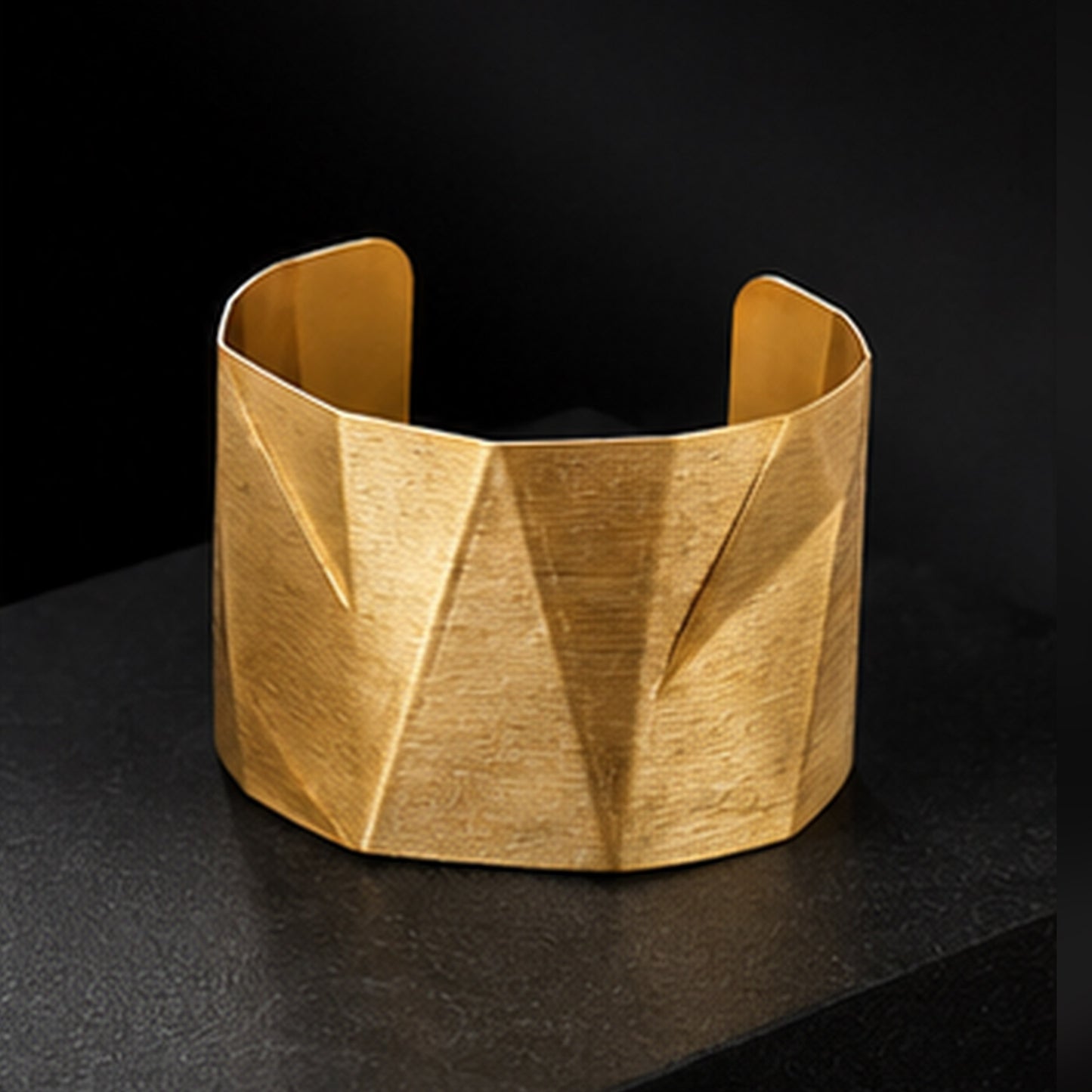 Brass Faceted Geometric Wide Open Cuff Bracelet