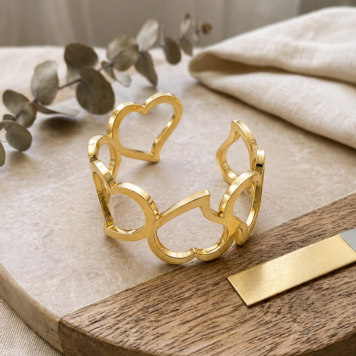 Interlinked Heart Cutwork Hinged Cuff Bracelet