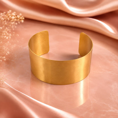 Gold Plain Wide Open Cuff Bracelet